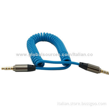 3.5mm Male to Male Stereo Audio Cable, Spring with Metal Shell, 0.4mm Thickness